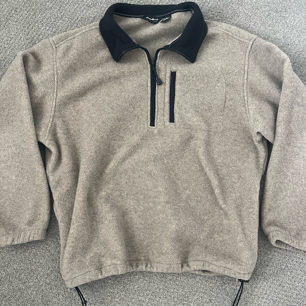 Eddie Bauer Tan and Black Zip-Up Sweater